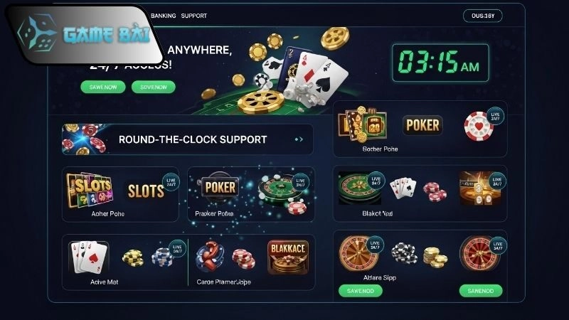 Các trò chơi casino trực tuyến 24/7 hấp dẫn tại Game Bài